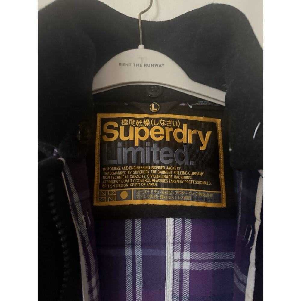 MINT Superdry Duffle Wool Hooded Zip Coat Grey Purple Toggle Size L WARM EUC - Picture 3 of 11